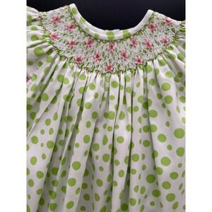 Amanda Remembered Handmade‎ Smocked Party Dress Girls Size 4T Green Polka Dot